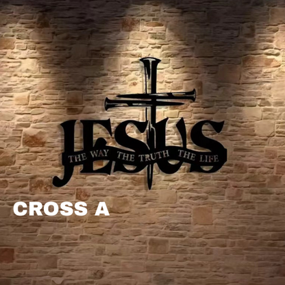 Elegant Metal Christian Heart & Cross Wall Art
