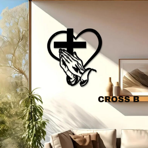 Elegant Metal Christian Heart & Cross Wall Art