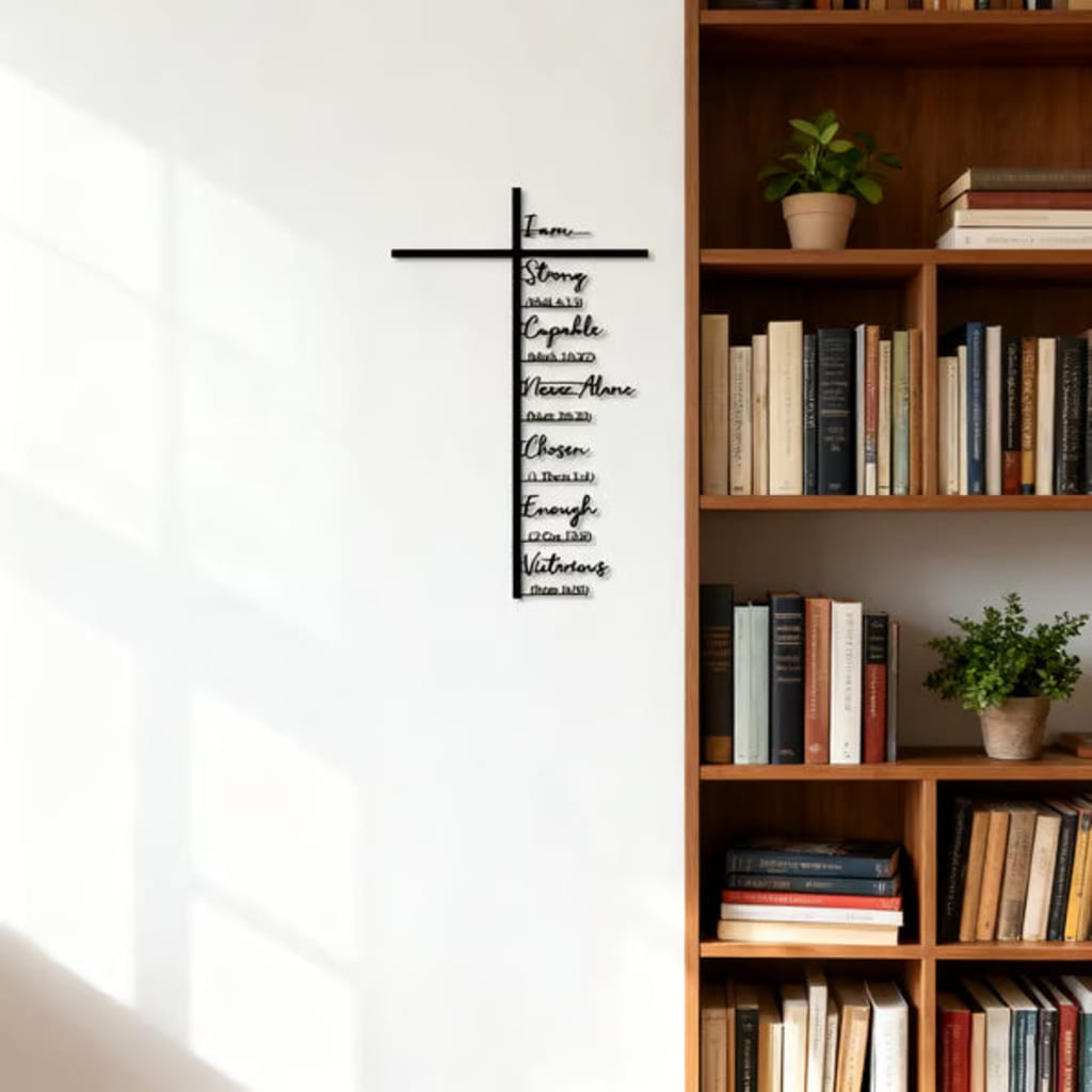 Elegant Metal Christian Heart & Cross Wall Art
